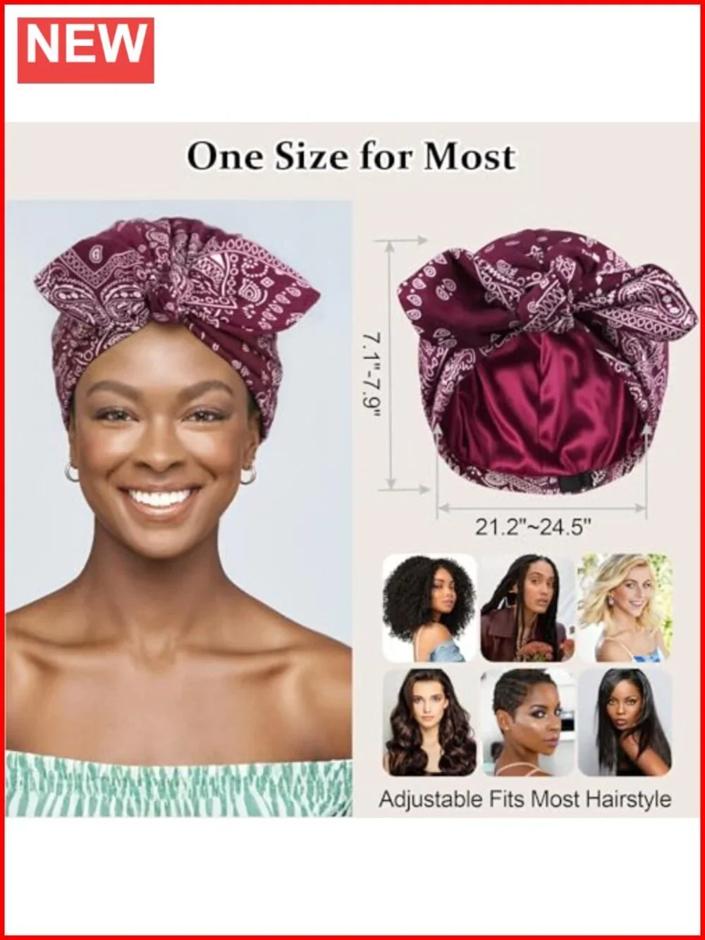 Satin Lined Beanie Chemo Sleep Cap Stretchy Turban Headwrap